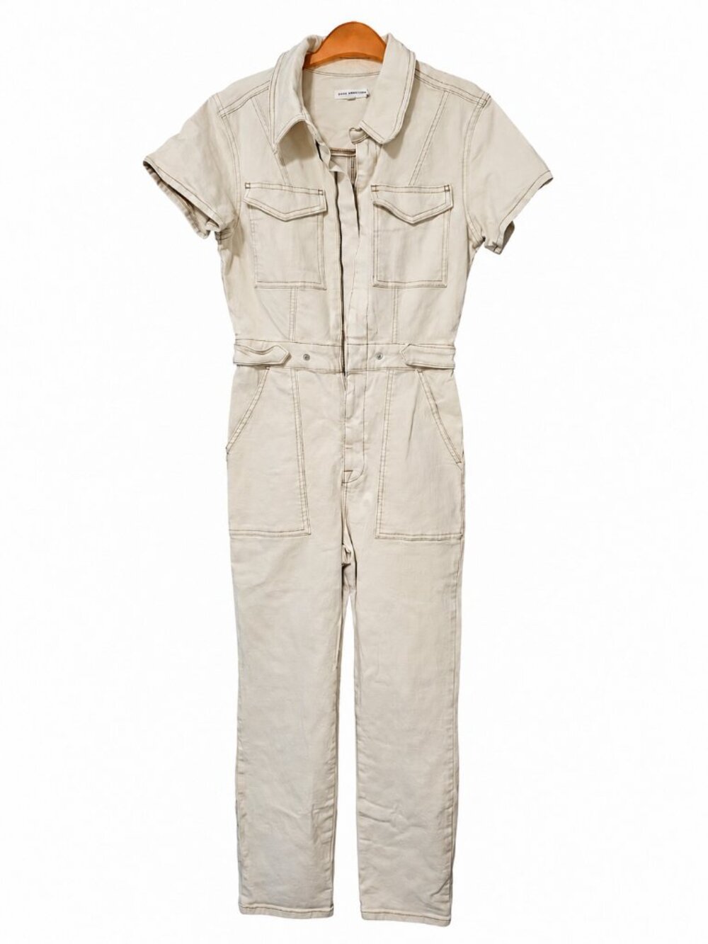 Good American Cream Denim Short Sleeve Utility Jumpsuit Size 2